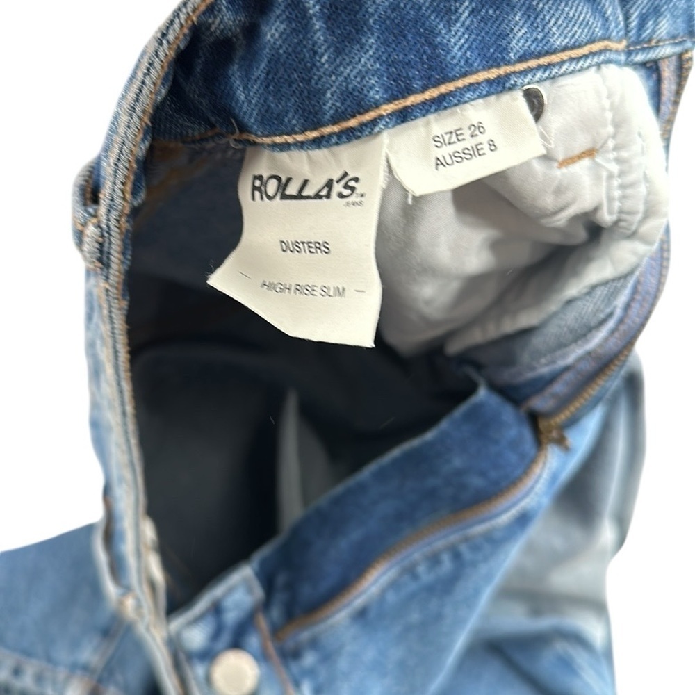 Rolla’s Dusters Jeans highrise slim rigid distressed knee medium wash sz 26 - Picture 9 of 14